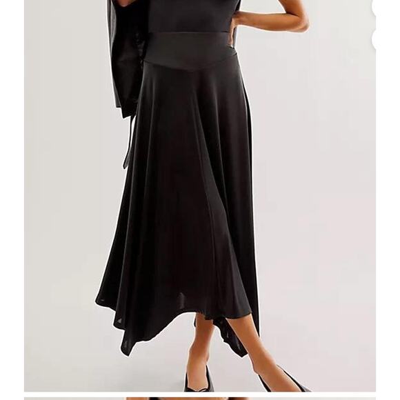 Free people Amelia long flowy black maxi skirt Sz  M - Picture 1 of 7